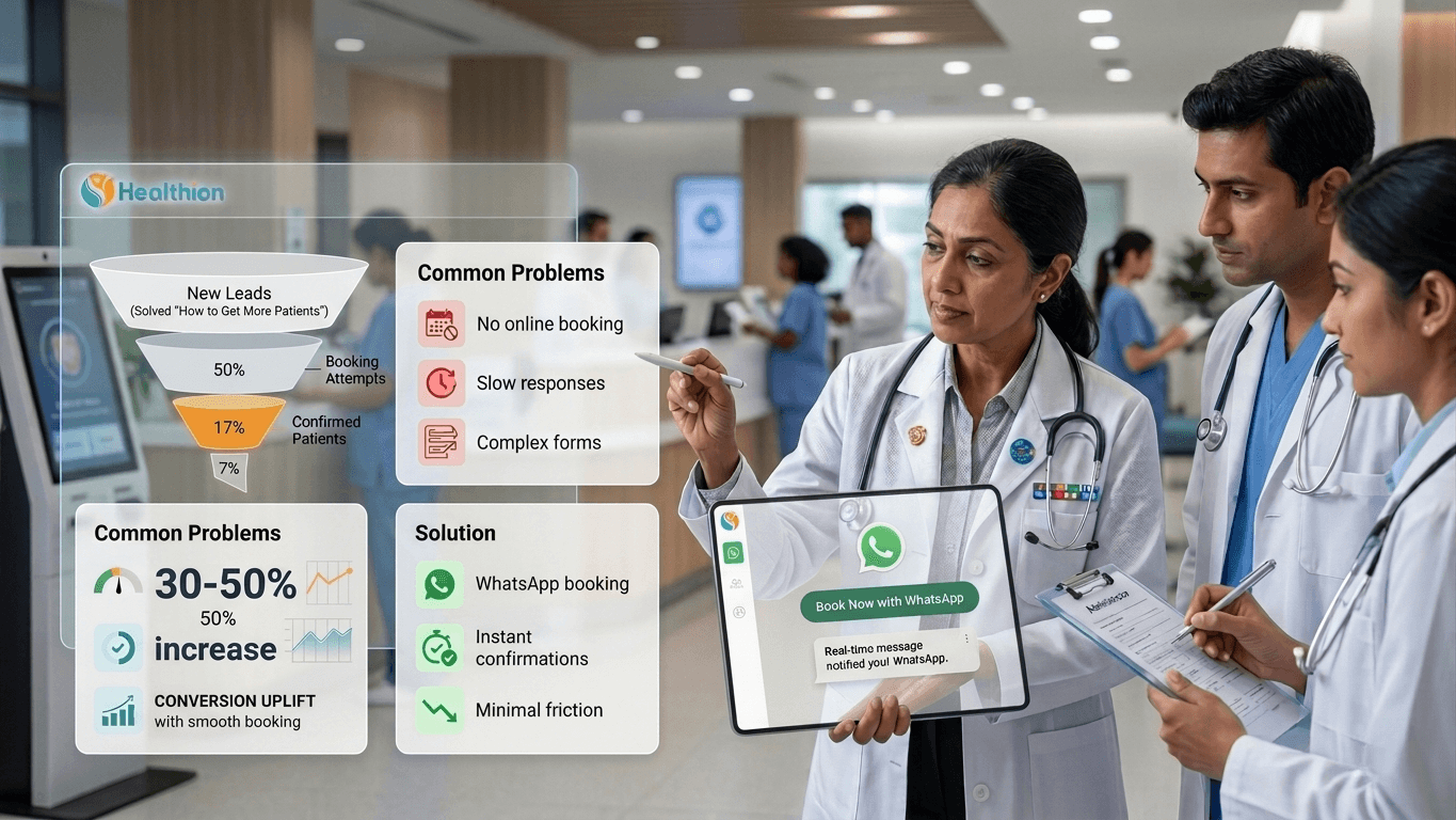 Doctor registration platform with WhatsApp booking Get more patients with Healthion.